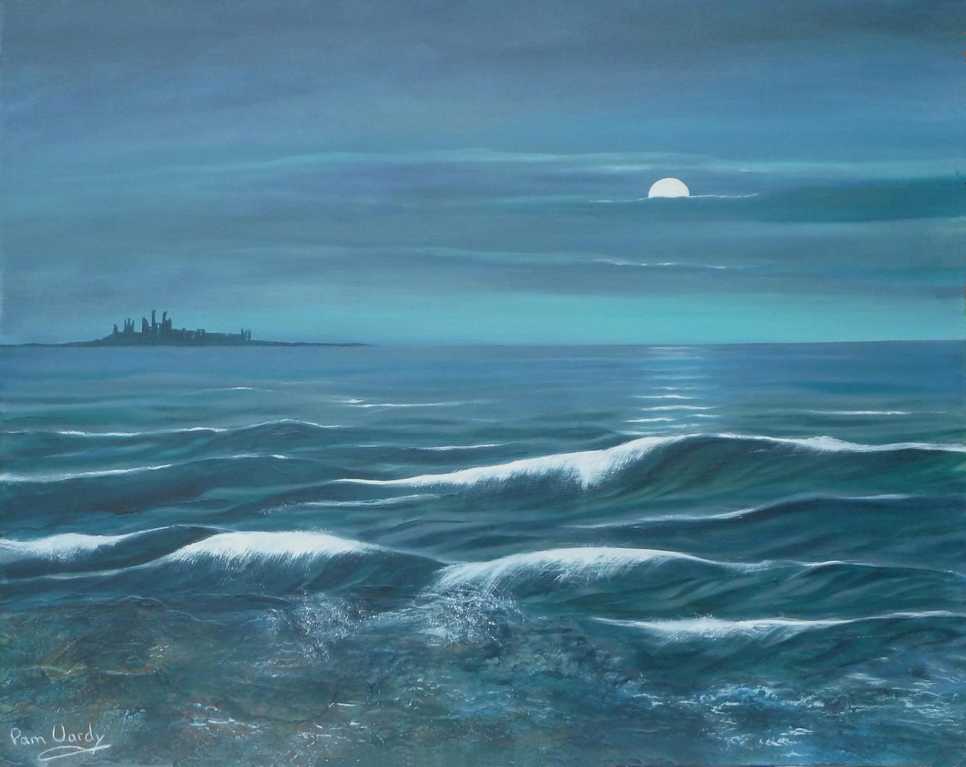 Painting of Dunstanburgh Castle | Northumberland Castle by moonlight